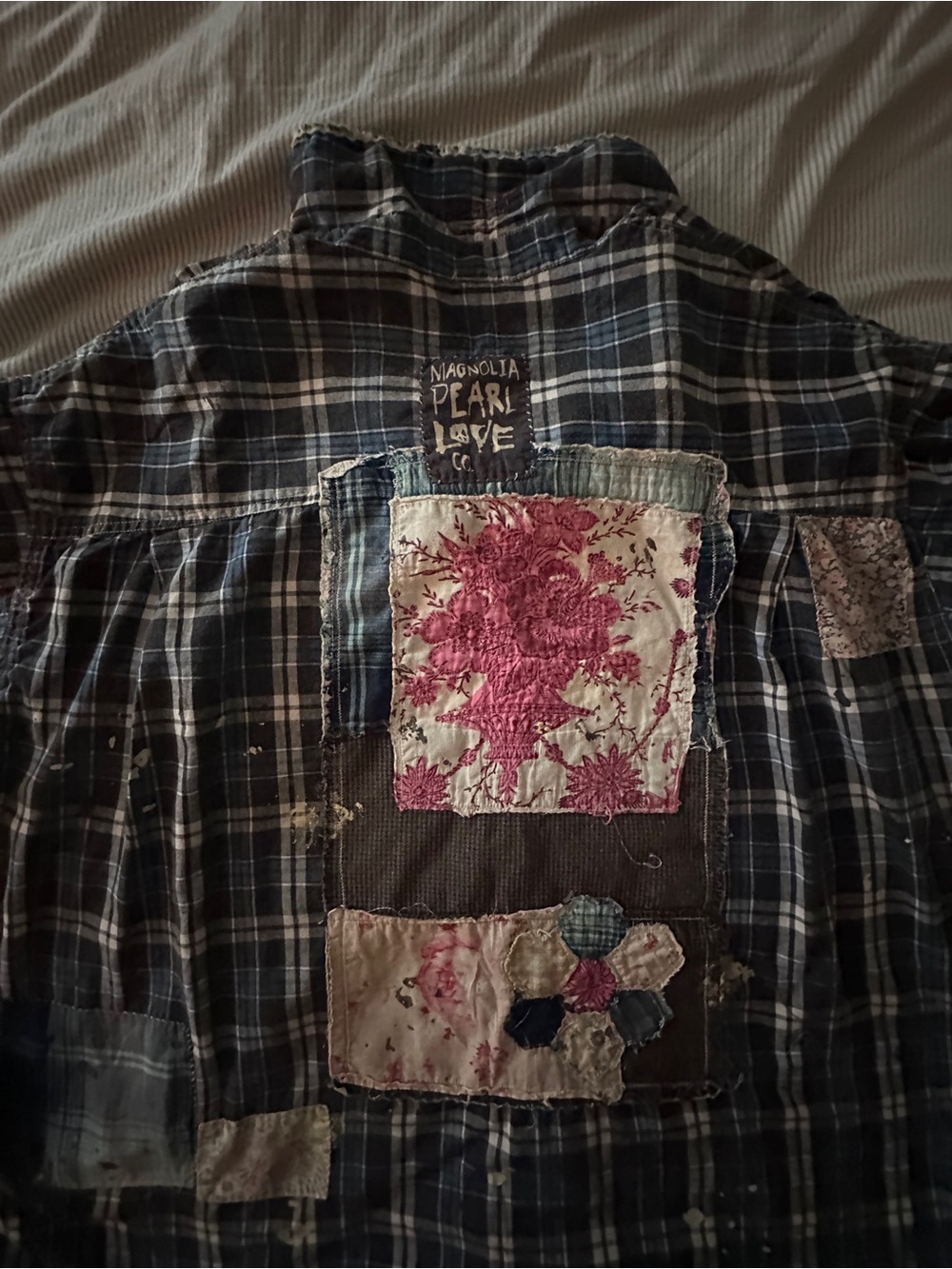 Magnolia Pearl Blue Plaid Patchwork Button-Down Shirt - Picture 4 of 6